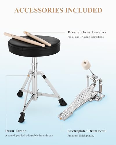 Kids Drum KIt Eastar 3-Piece for Beginners, 14 inch Drum Set with Adjustable Throne, Cymbal, Pedal & Two Pairs of Drumsticks, Junior Drum Set with Bass Tom Snare Drum, Metallic Sky Blue - Image 6
