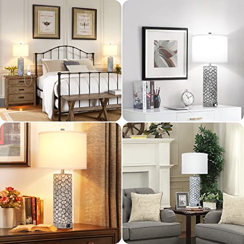 Brightever Table Lamp for Living Room – Touch Lamps Set of 2 with Dual USB Charging Ports, 3-Way Dimmable Farmhouse Lamps for Nightstands, Rustic Bedside Lamp for End Tables, 2 A19 LED Bulbs Included - Image 7