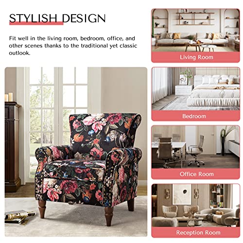 HULALA HOME Modern Wingback Accent Chair with Wood Legs & Removable Cushion, Comfy Upholstered Armchair with Nailhead Trim, Floral Pattern Single Sofa Chair for Living Room Bedroom, Blue - Image 40