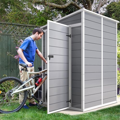 DWVO 5x3ft Resin Outdoor Storage Shed with Floor, Waterproof Lockable Storage Shed with Window, Plastic Outside Tool Storage for Garden, Backyard, Patio, Lawn, Gray - Image 43