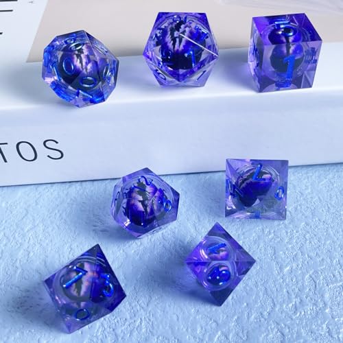 Sharp Edge Resin DND Dice Set Handmade Quicksand Liquid 7 Pcs Polyhedral RPG Dice with Box for Dungeons and Dragons Gifts D and D Role Playing Dice Games (Styles 12 Quicksand Blue) - Image 6