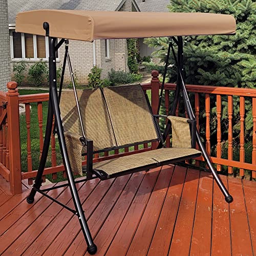 PURPLE LEAF 3-Seat Deluxe Outdoor Patio Porch Swing with Weather Resistant Steel Frame, Adjustable Tilt Canopy, Beige - Image 2