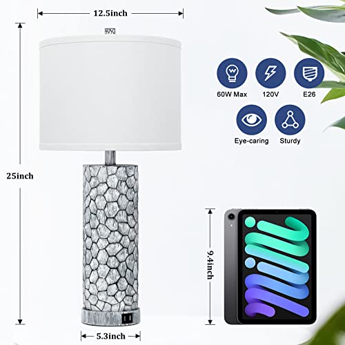 Brightever Table Lamp for Living Room – Touch Lamps Set of 2 with Dual USB Charging Ports, 3-Way Dimmable Farmhouse Lamps for Nightstands, Rustic Bedside Lamp for End Tables, 2 A19 LED Bulbs Included - Image 2